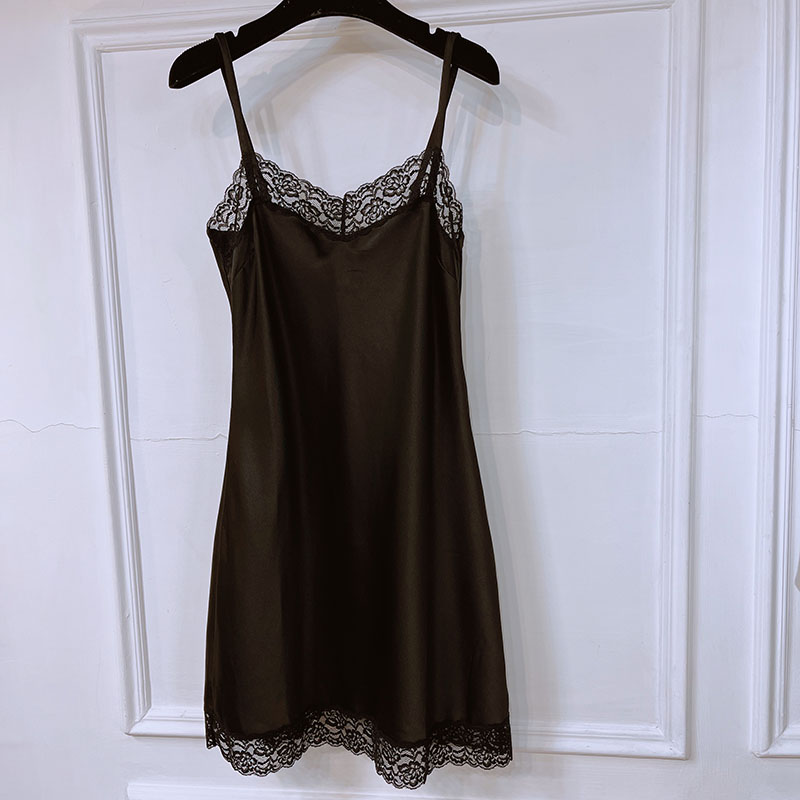 黑色吊带裙打底裙睡裙蕾丝边性感简约