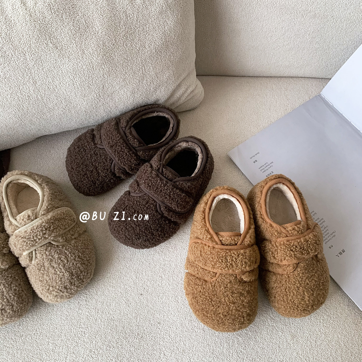 韩版儿童毛绒绒加绒保暖棉鞋