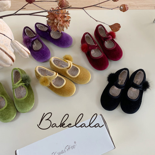 女童加绒公主鞋保暖红色单鞋