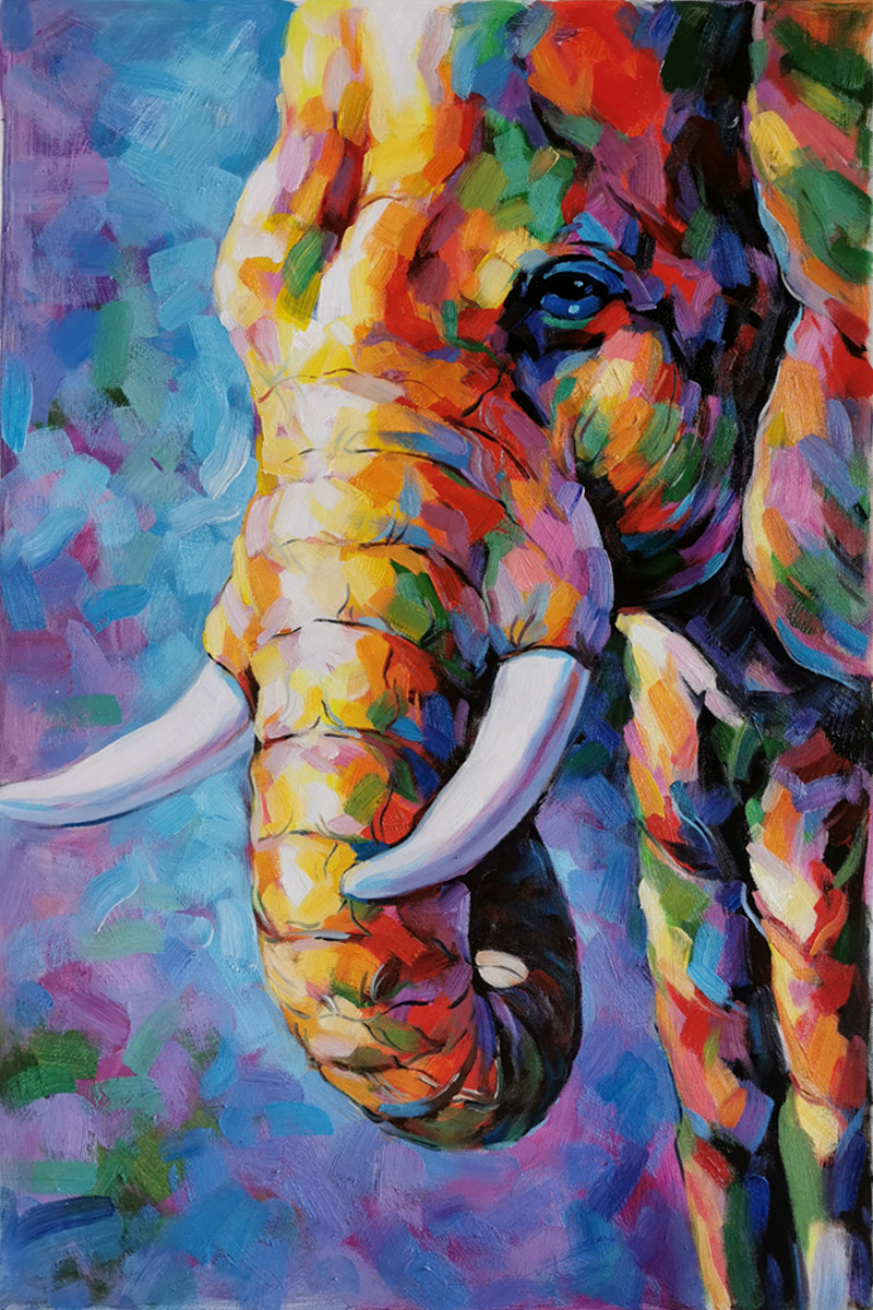 纯手绘油画客厅卧室书房装饰画彩色大象动物题材