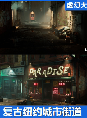 UE4虚幻5 1970 s New York City Alley 美国城市纽约街道巷夜场景
