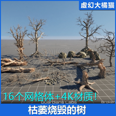 虚幻4UE5 Broken and Burned Trees Pack 枯萎烧毁树木模型 素材