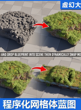 UE5虚幻5 Procedural Mesh Blueprint PCG程序化网格表面苔藓蓝图