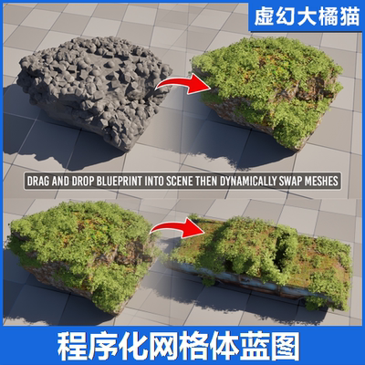 UE5虚幻5 Procedural Mesh Blueprint PCG程序化网格表面苔藓蓝图