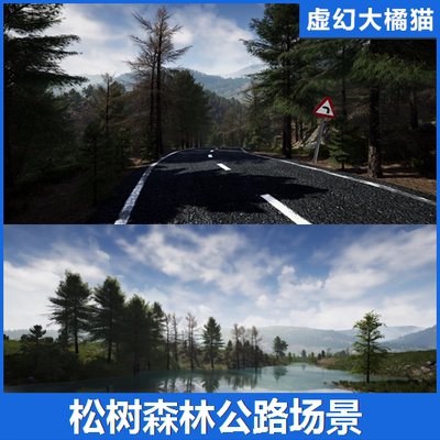 UE4虚幻5 Stone Pine Forest 松树森林公路自然环境场景 乡村道路