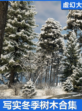 UE5 Landscaping Winter 1写实冬季树木森林植物松树景观积雪场景