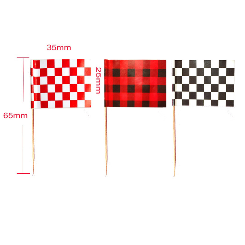 黑白格子甜品蛋糕水果KTV酒吧派对装饰插件牙签国旗小插旗