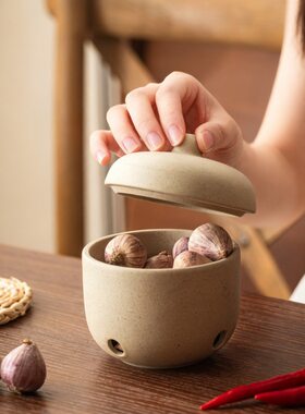 陶土复古陶瓷蒜收纳罐厨房家用罐