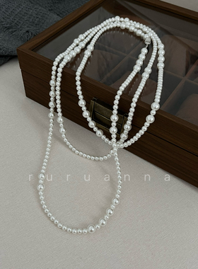 法式复古气质高级感170cm长款施家珍珠毛衣链多层绕三圈百搭项链