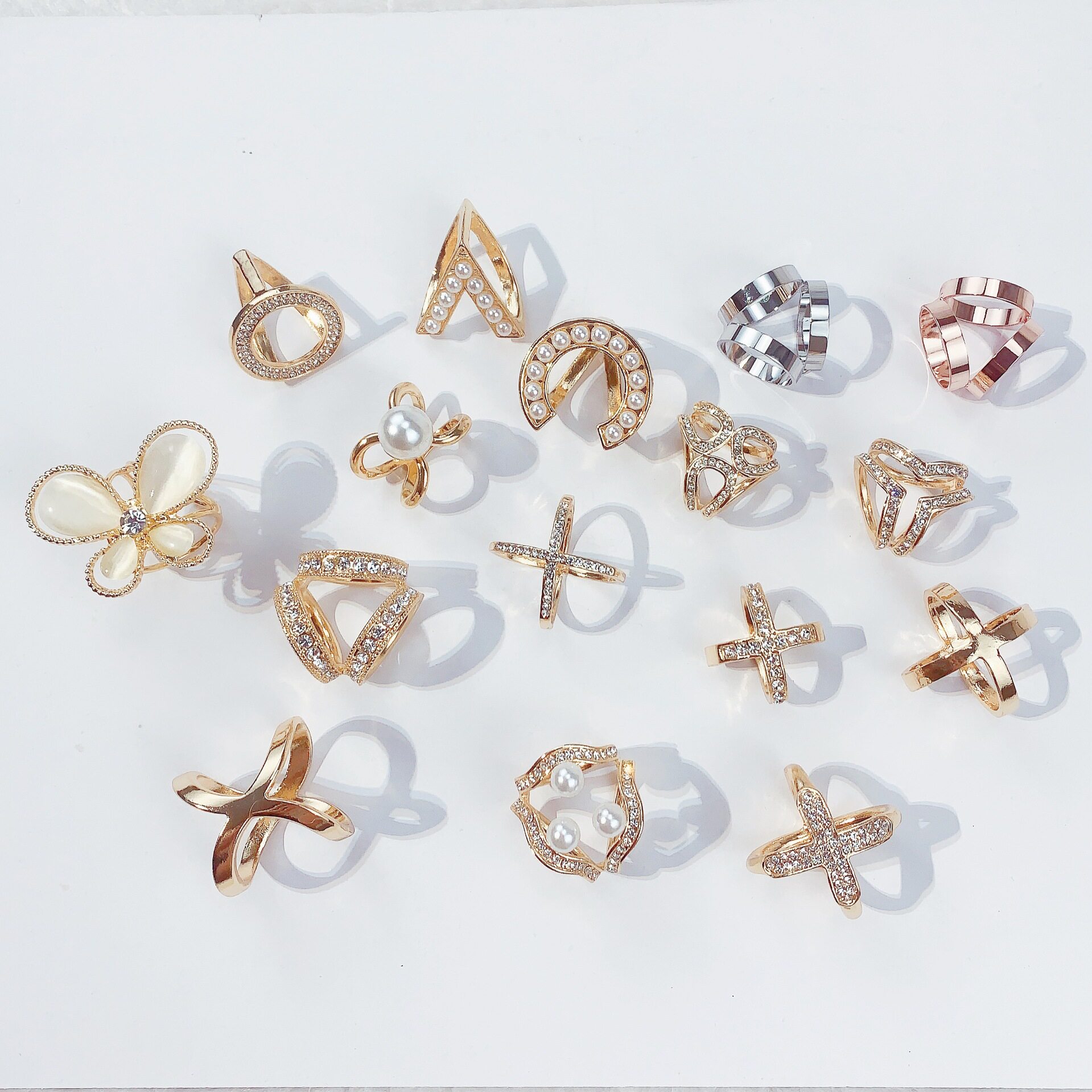 韩版披肩扣水钻丝巾扣三环个性简约胸针女创意镶钻围巾扣现货