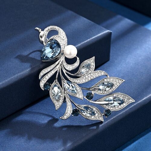 高档凤凰水晶胸针宫廷气质精致蓝