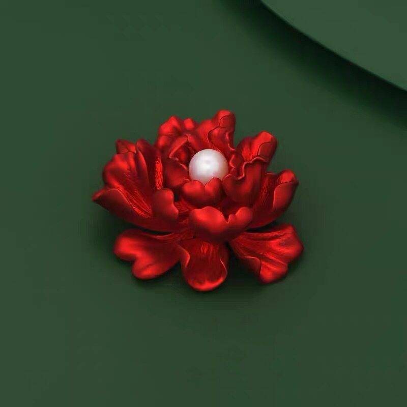花开富贵红色牡丹花胸针高档女精致优雅奢华大气胸花西装大衣别针