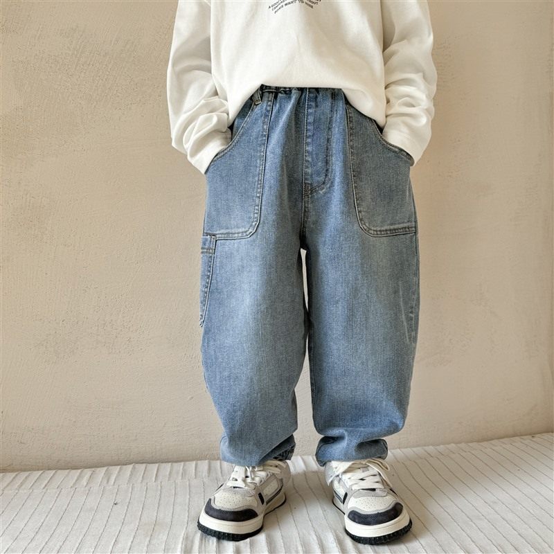 男童牛仔裤春秋款儿童裤子2026新韩版中大童帅气老爹裤炸街哈伦裤