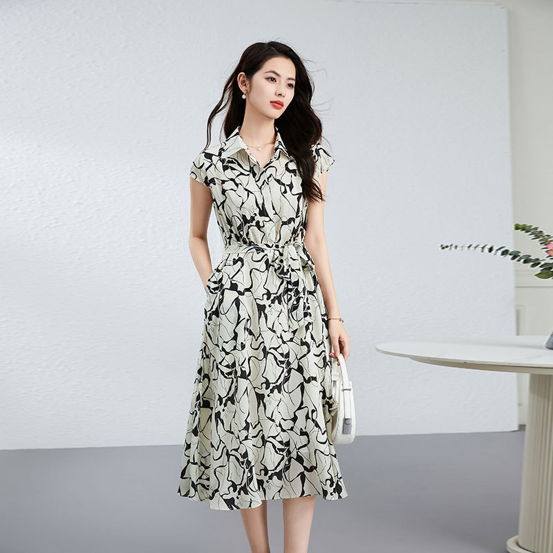 真丝连衣裙女年轻款夏季时尚宽松透气高端桑蚕丝碎花中长款衬衫裙