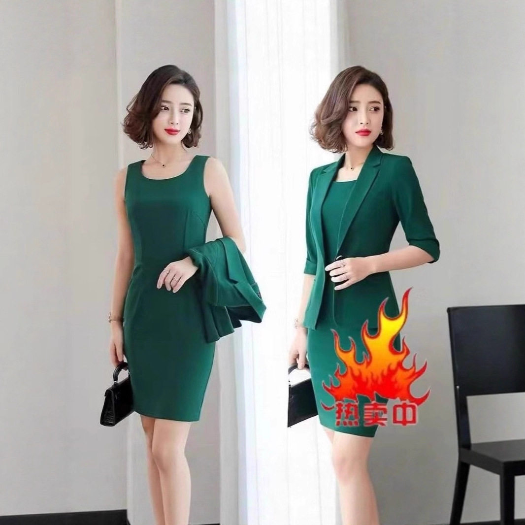 服装源头工厂职业套装女春秋休闲套裙连衣裙两件套修身正装工作服