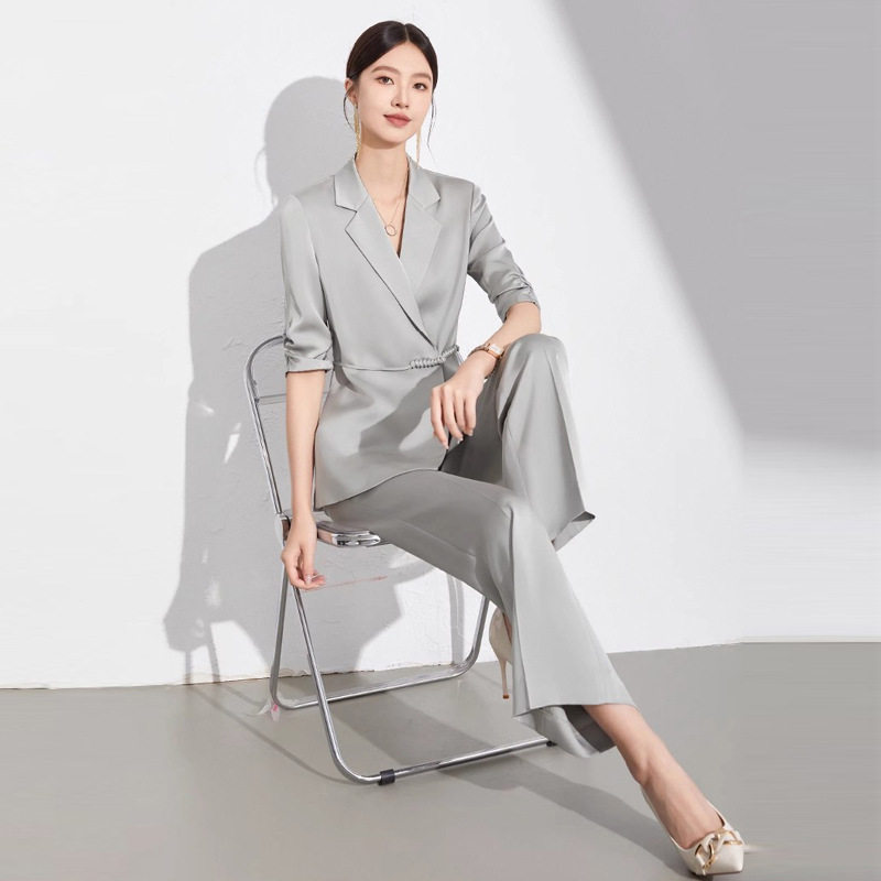 国风新中式西装套装女2024夏高级感两件套御姐女装七分袖休闲外套