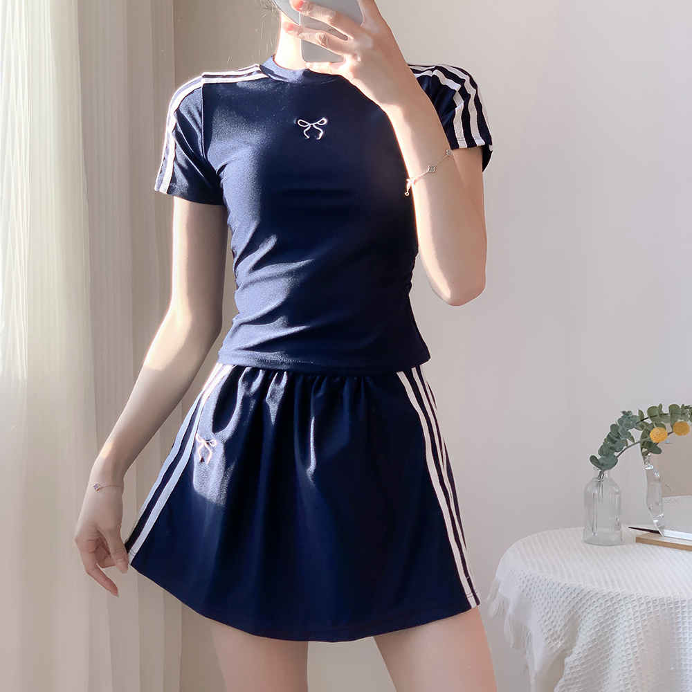 夏语微琪【蝴蝶结】运动风显瘦遮肚保守裙式分体泳衣女温泉度假