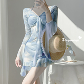 罩衫 长袖 防晒比基尼四件套泳衣女温泉度假 蓝调天空 夏语微琪