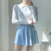 夏语微琪 遮肚显瘦分体游泳衣保守泡温泉 裙式 海盐碎冰 防晒长袖