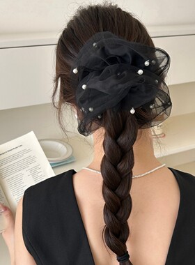 韩系气质网纱珍珠大肠发圈慵懒风大号简约高级感头绳扎发头花发饰