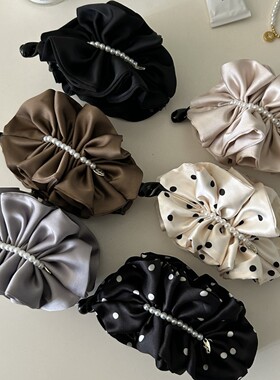 韩国缎面珍珠褶皱香蕉夹女2026新款气质高马尾竖夹后脑勺盘发头饰