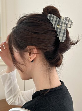 韩系经典黑白格纹亚克力抓夹高级感女大号发量多后脑勺盘发鲨鱼夹