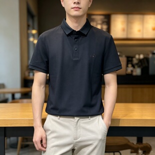D164新标笔尹家新款冰舒锦氨弹性短袖T恤男夏季清爽百搭翻领半袖