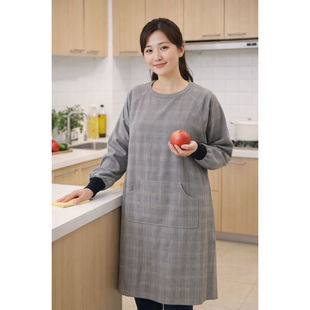 高品质日式家务围裙厨房布质长袖防污罩衣反穿衣男女适合套羽绒服