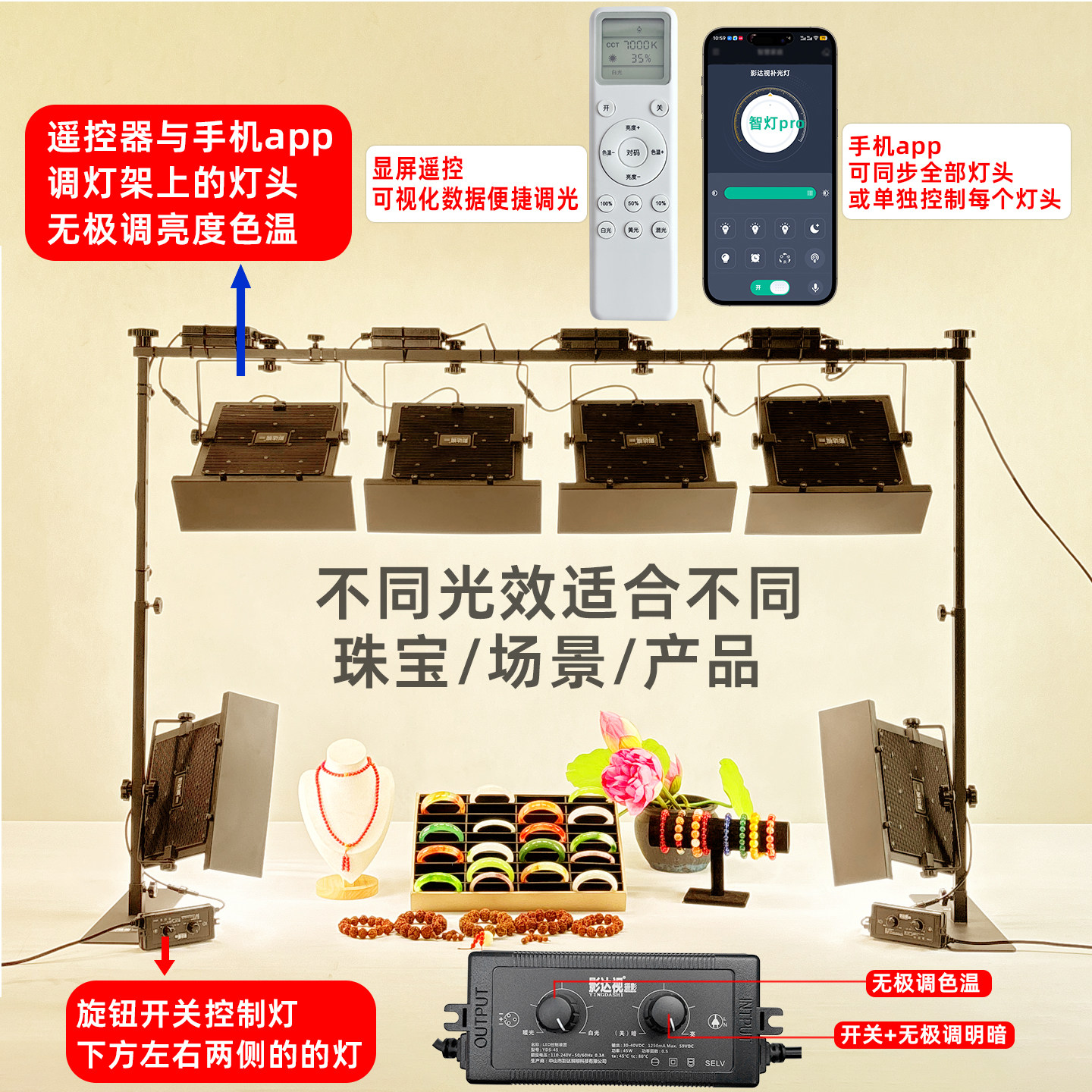 桌面直播专用补光灯珠宝文玩翡翠玉器手表美食水晶碧玺直播间灯光