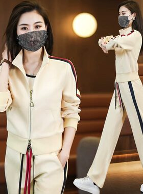 运动套装女2026新款时尚收腰欧货棉卫衣洋气春秋跑步服休闲两件套