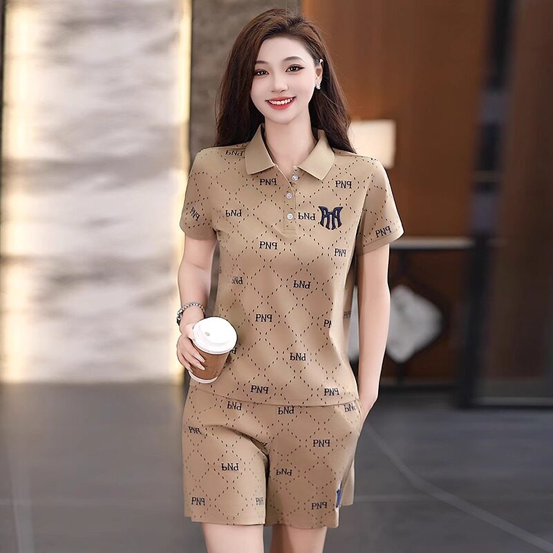 夏季休闲运动套装女2026新款时尚韩版短袖立领冰丝夏装显瘦两件套
