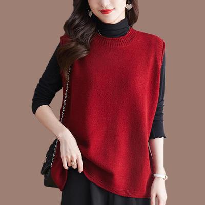 羊绒马甲女新款羊毛背心毛衣外套无袖内搭半高领针织打底上衣宽松