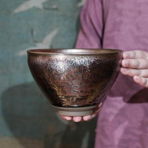 宋研 | 粉油滴17公分大号束口点茶盏 1000ml大容量建盏大瓯点茶