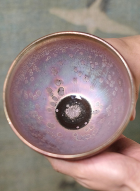 宋研 | 游吾雄手工彩金粉油滴点茶盏 仿宋点茶大束口建盏抹茶碗