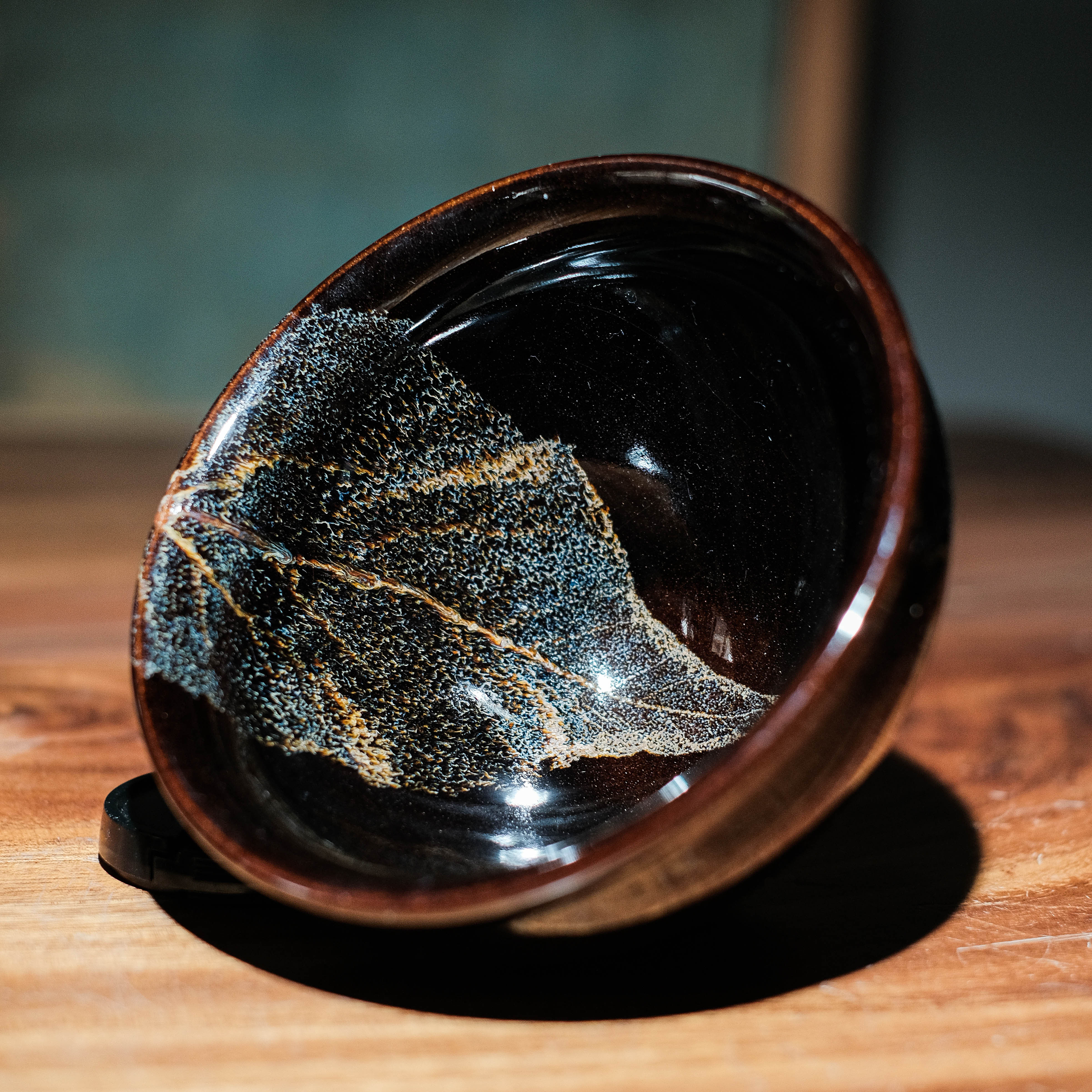 宋研 | 真木叶乌金釉点茶盏 13公分大束口桑叶黑釉瓷建盏宋式茶碗
