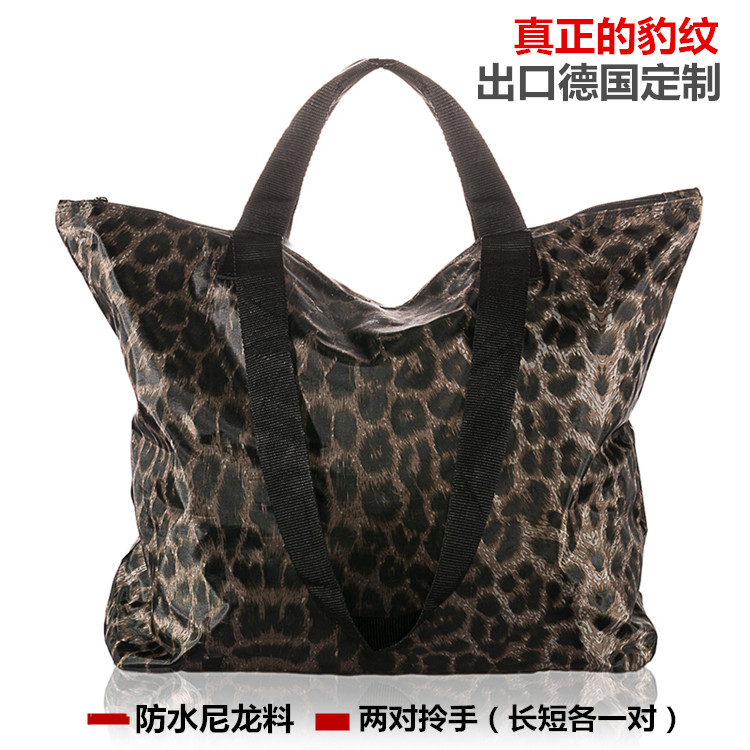欧美时尚高品质豹纹尼龙包大包单肩包女手提防水拉链购物袋帆布包