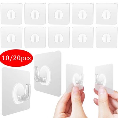10/20pcs Self Adhesive Hooks Strong Sticky Heavy Duty Wall S