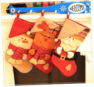 Christmas tartan Santa snowman socks present bag candy bag