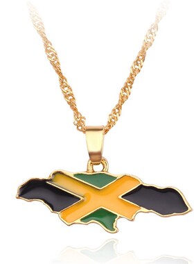 Gothic Necklace Jamaica Map and National Flag Pendant Neckl