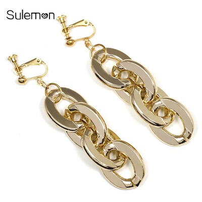 Thick Chain Earrings Non Pierced Ear Clips Geometry Particu