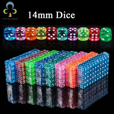 10pcs 14mm Clear Colorful Dice Transparent Dices for Board