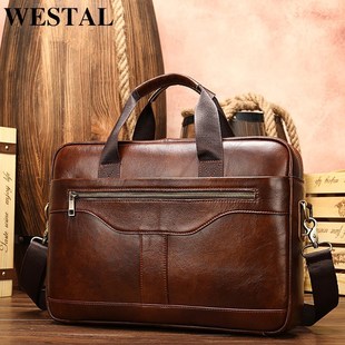 WESTAL Men's Briefcase Men's Bag Genuine Leather Lap
