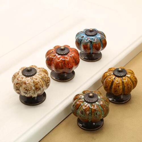 5 Colors Vintage Furniture Handle Door Knobs Pumpkin Ceramic