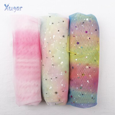 Xugar 90*145cm Rainbow Fabric Stars Sequin Yarn Muslin Fabr