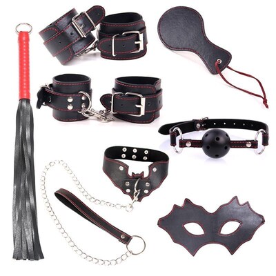 7pcs leather bdsm bondage restraints kit hand ankle cuffs