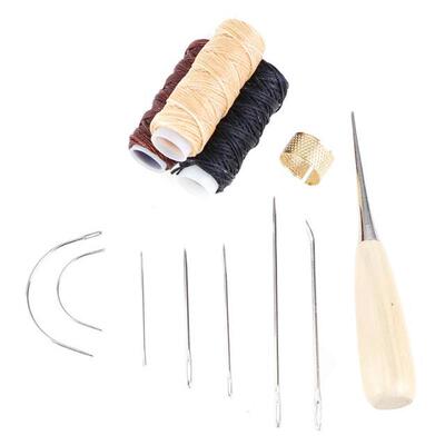 12pcs/set Hand Sewing Needles Waxed Thread Awl Thimble DIY L