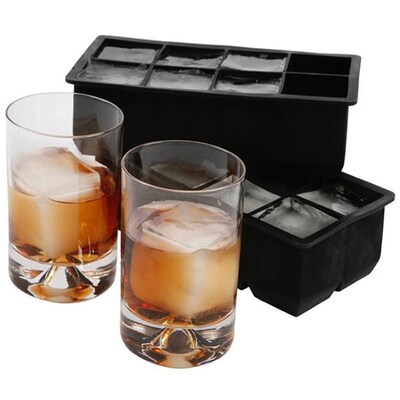 Black 8 Big Cubes Giant Jumbo Large Silicone Ice Cubes Squar