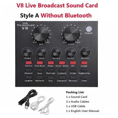 V8 Sound Card Audio SB 5.0 Headset Microphone Webcast Live S