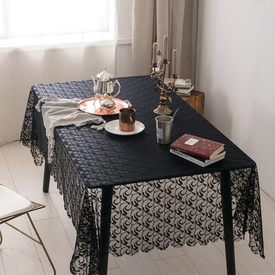 Home Textiles Hot Sale Elegant Translucent Black Lace Recta