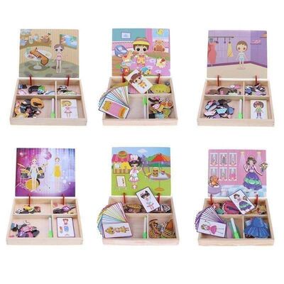 6 Styles Wooden Magnetic Dress Up Toys Puzzle Board Changing